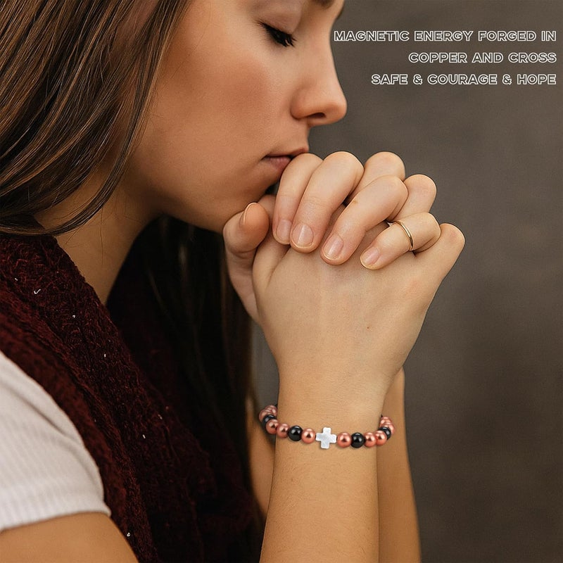 PEALICIOUS Copper Bracelets for Women and Men, Magnetic Bracelets for Women and Men with 3500 Gauss Magnetic Beads Cooper Christian Jewelry Pulsera de Cobre Para Hombres Copper Jewelry Valentines Day Gifts for Him and Her - Image 2